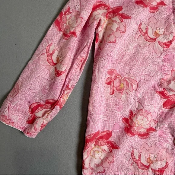 Lilly Pulitzer Pink Top Pink Flowers Buttons Cotton 3/4 Top XS Floral Blouse - Picture 5 of 10